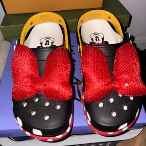 CROCS Disney Sandals with Red Bow and Yellow Trim